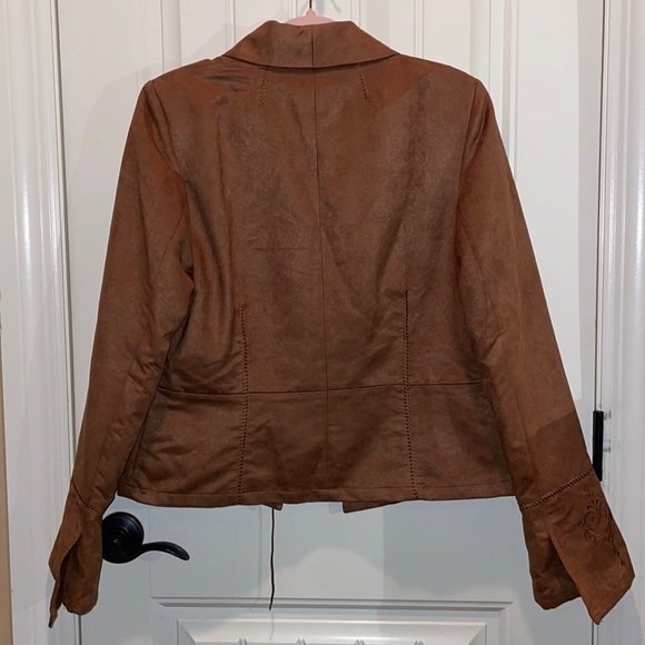 Parallel L Faux Suede Jacket Long Full Sleeves Brass Buttons closure with Ties - Picture 15 of 16